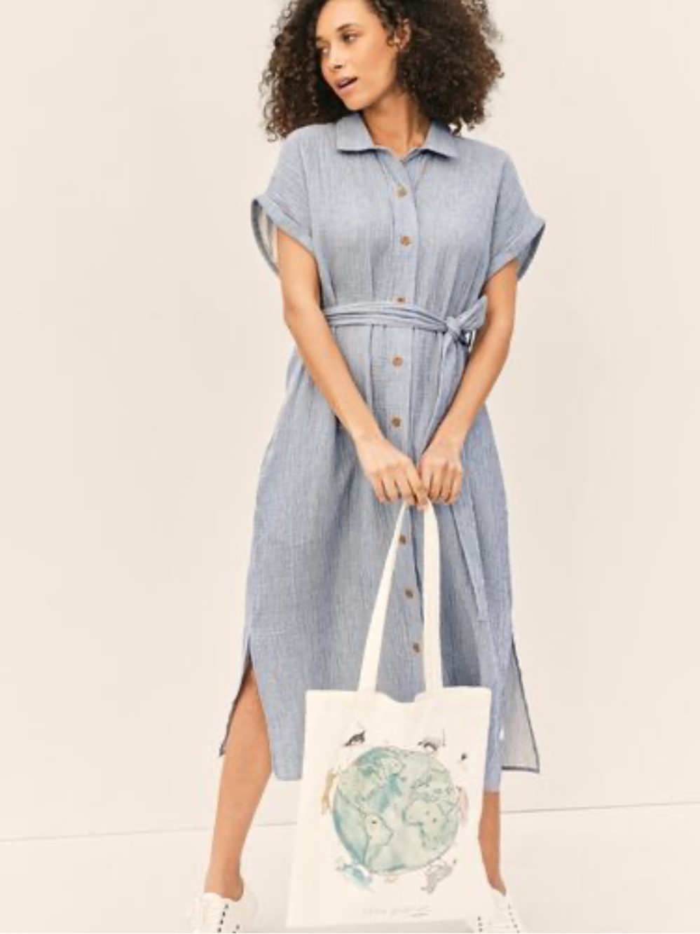 Little Plannet Blue Striped Midi Shirtdress with Self-Tie